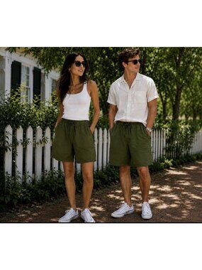 Dr Flax European 100% Linen Bermuda Shorts Mens or Womens S/M Green Pockets NEW